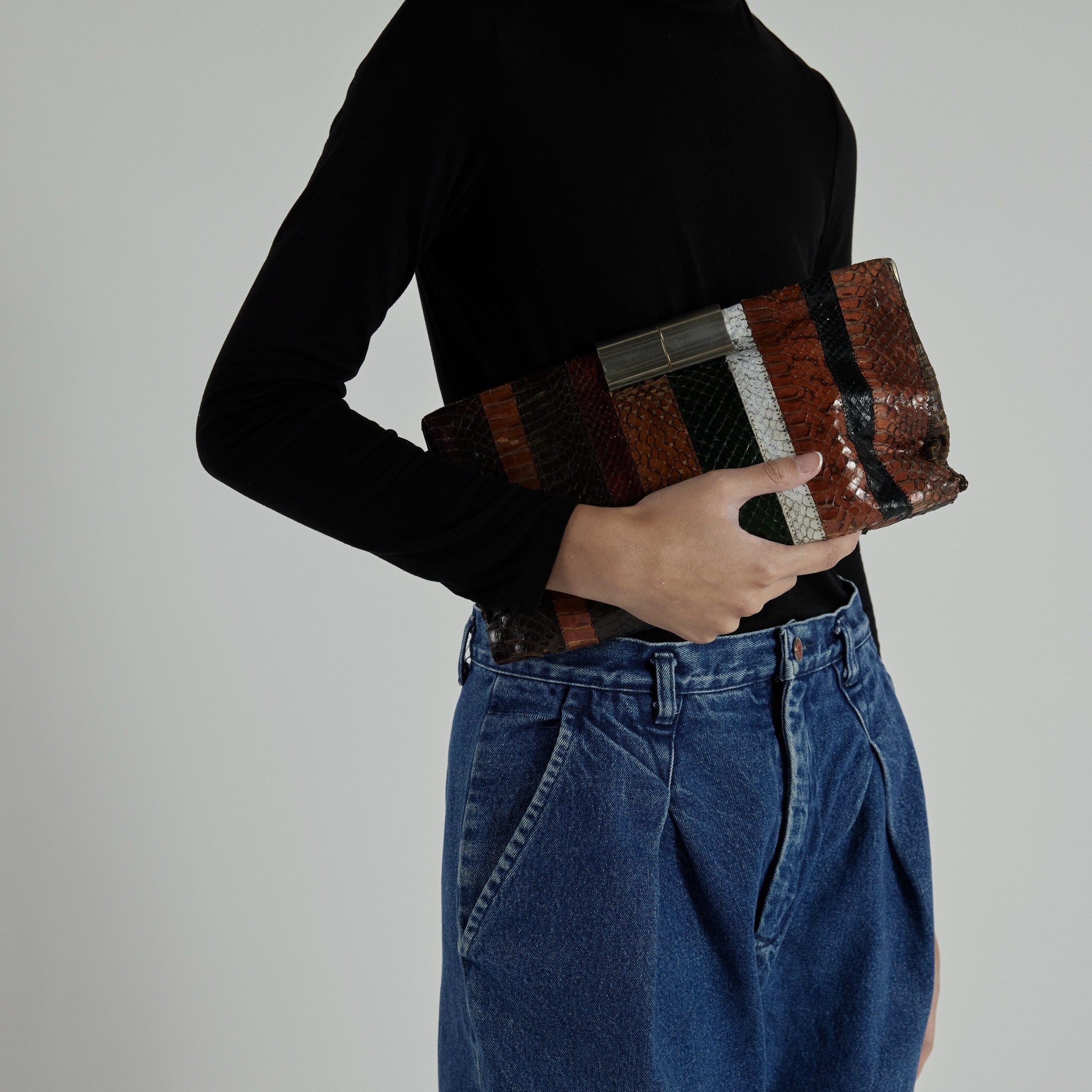 Vintage 1960s Stunning Leather Patchwork Clutch