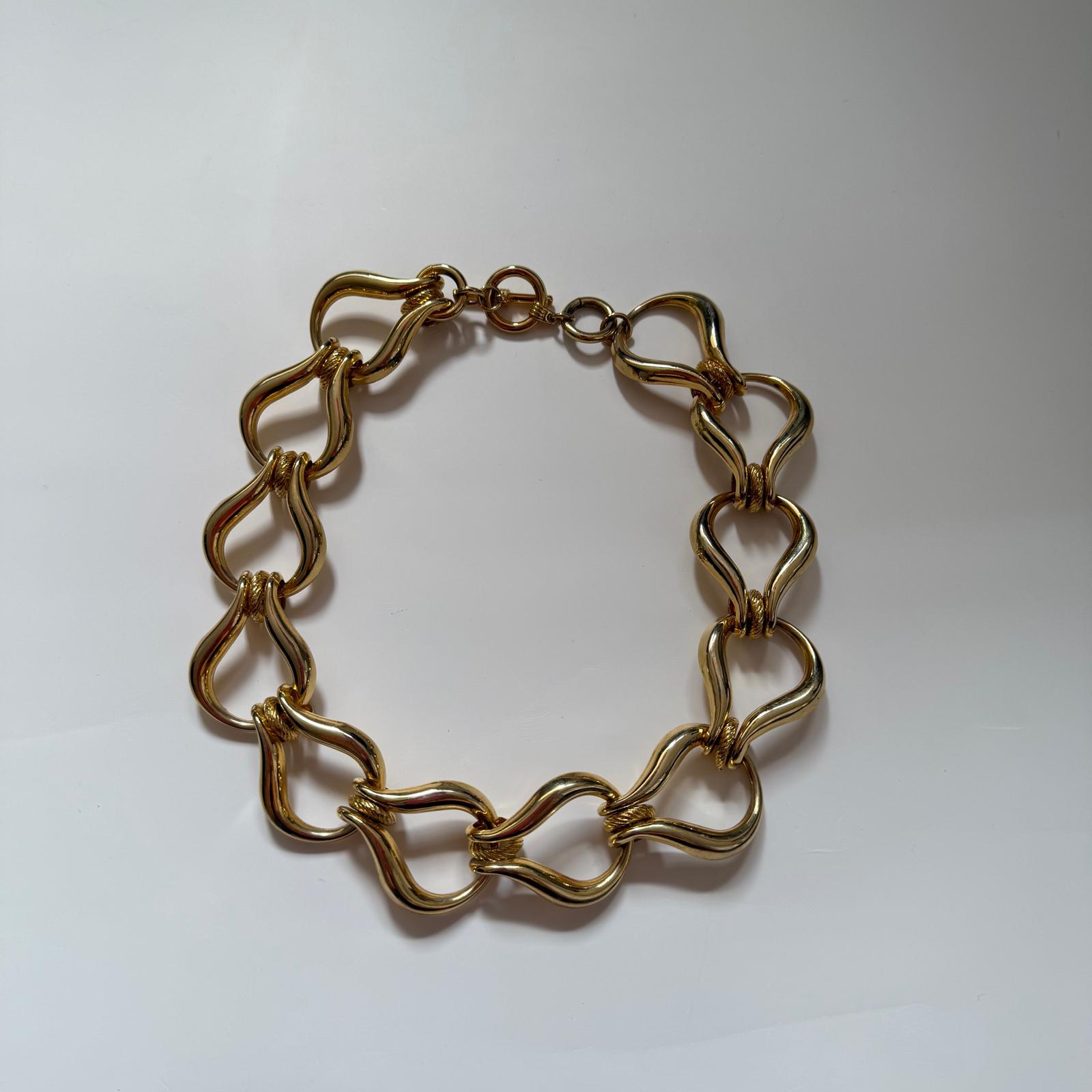 Vintage Gold Cable Link 80's Bold Art Deco Necklace