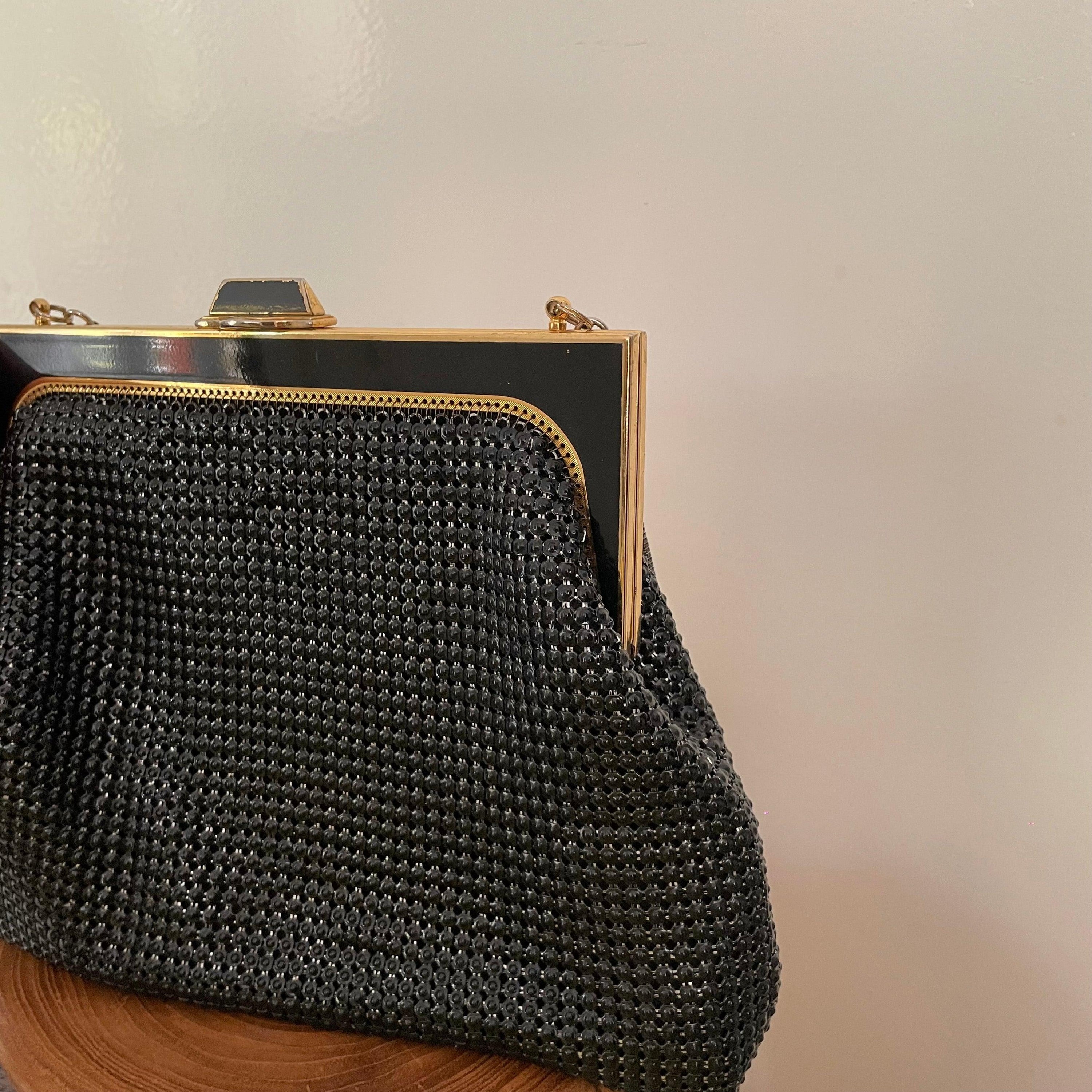 Vintage 1970s Black Glo Mesh Evening bag Signed by Park Lane N.S.W - WŪHAŪS