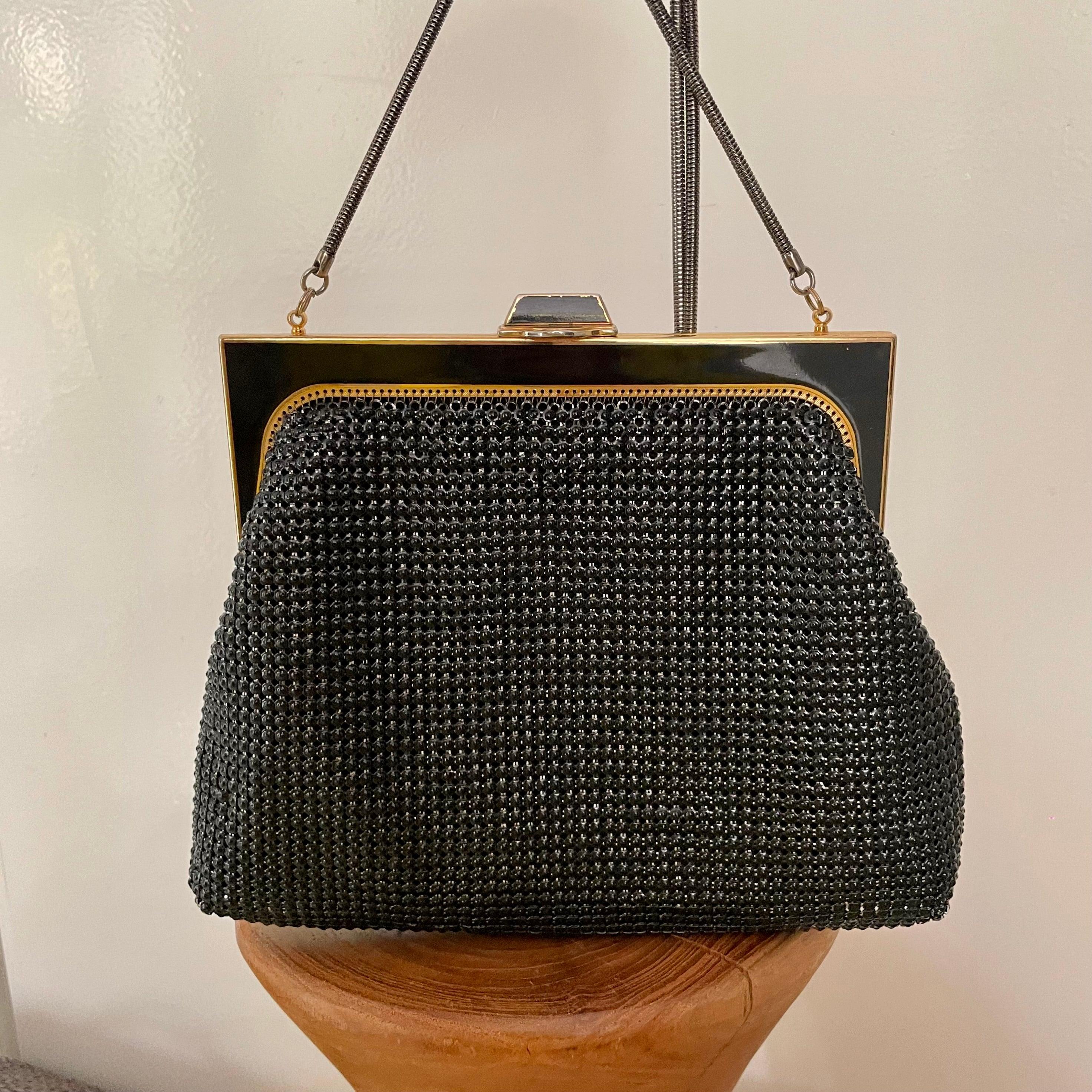 Vintage 1970s Black Glo Mesh Evening bag Signed by Park Lane N.S.W - WŪHAŪS