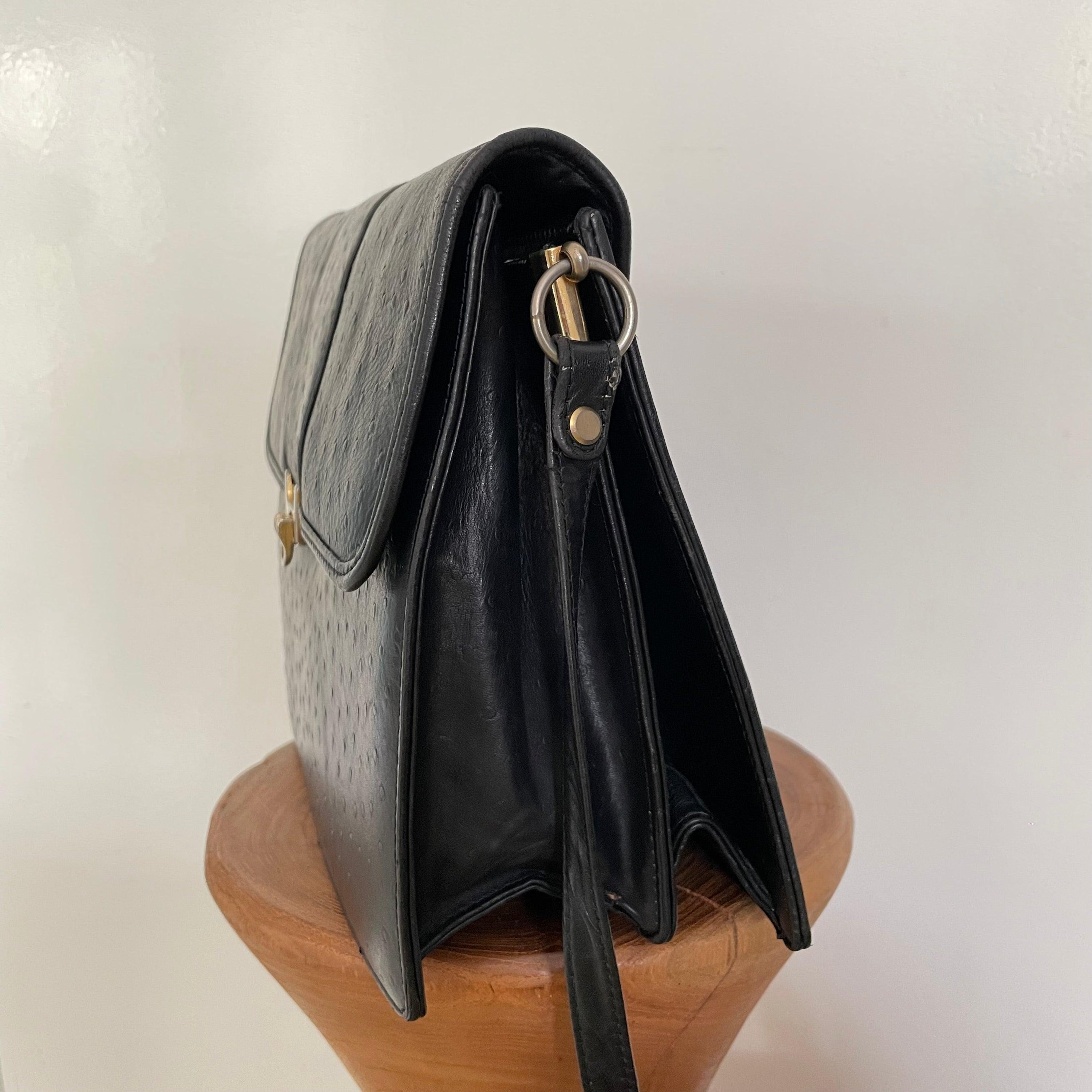 Vintage 1980s black leather bag with detailed front gold clasp - WŪHAŪS