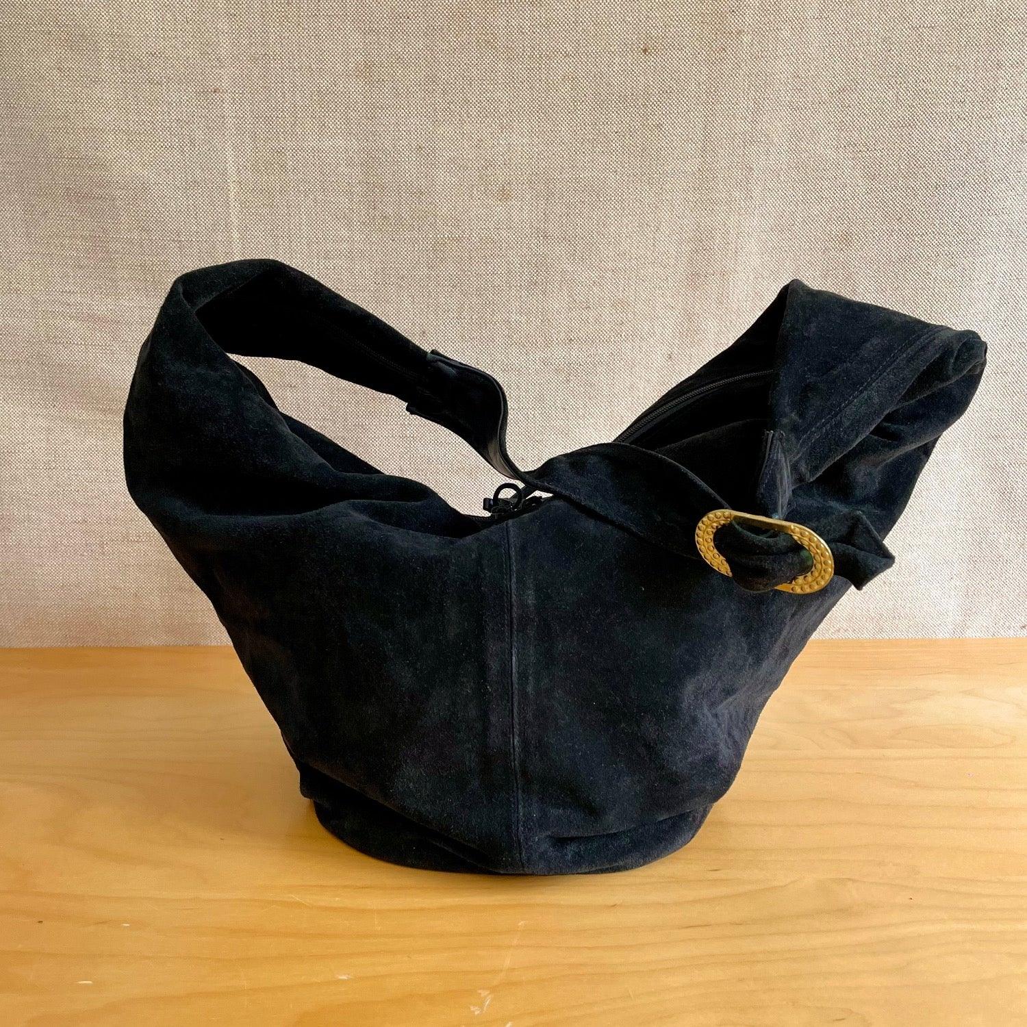 Vintage 1980s Susan Gail Black Suede Hobo bag - WŪHAŪS