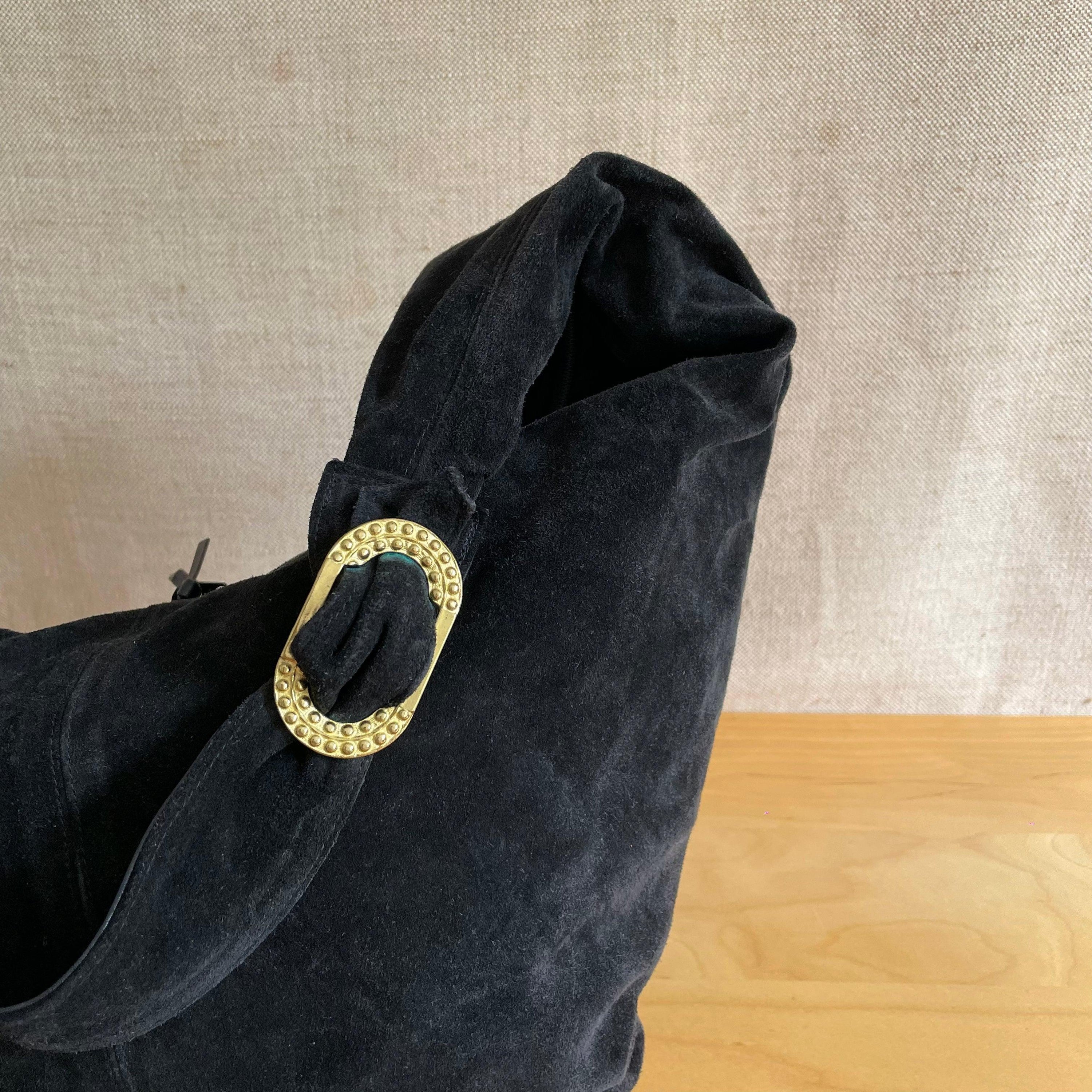 Vintage 1980s Susan Gail Black Suede Hobo bag - WŪHAŪS