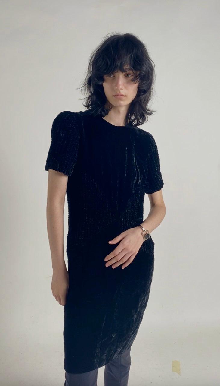 Vintage 1990s Mila Schön Black Velvet Dress from Italy - WŪHAŪS